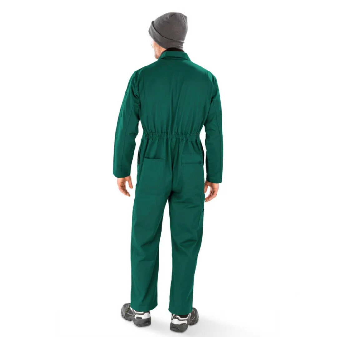 Mono técnico de poliéster reciclado con cremallera frontal y múltiples bolsillos, ideal para merchandising ecológico y regalos corporativos sostenibles.