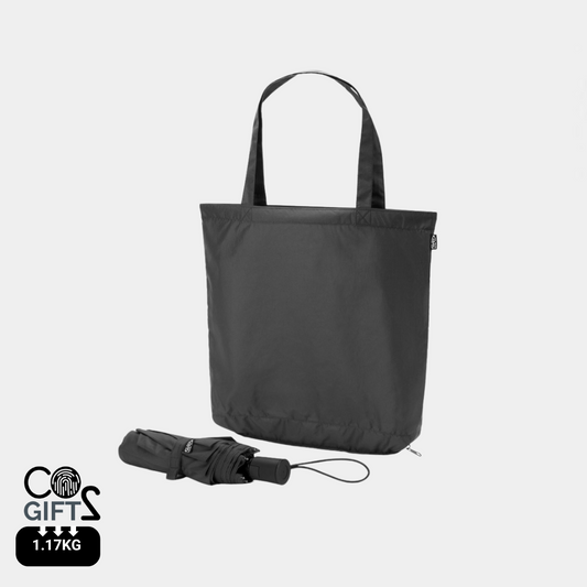 paraguas plegable ecológico con bolsa reciclada incluida color negro