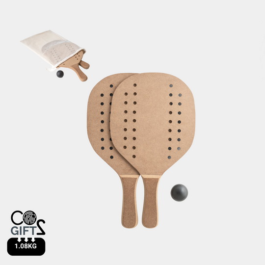 Raquetas de playa sostenibles de MDF personalizadas con bolsa de algodón para beach clubs, resorts y campañas de verano
