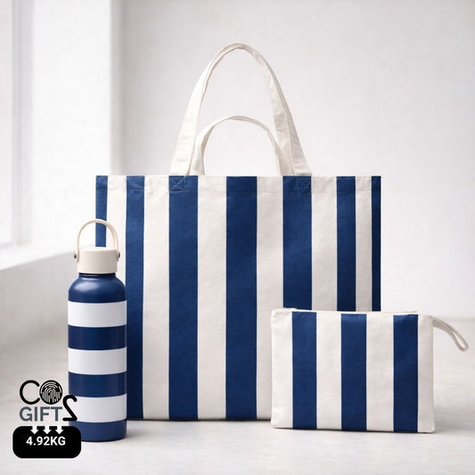 Welcome pack de verano personalizable para empresas con acabado premium en bolsa bolso y botella sostenibles