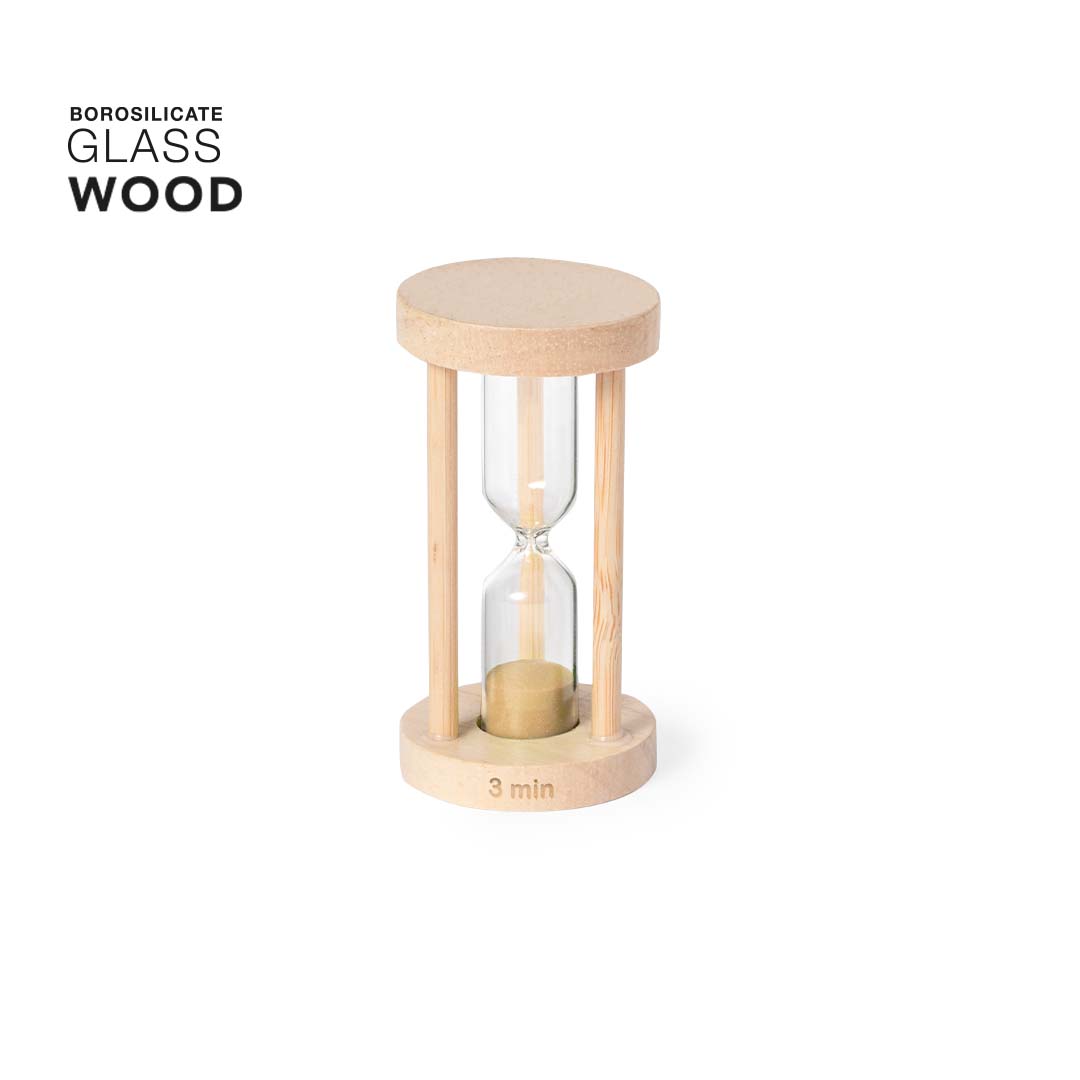 Reloj de Arena Sostenible de Vidrio de Borosilicato y Madera para Personalizar con Duración de 3 Minutos Trinket
