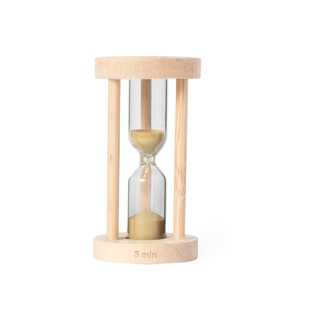 Reloj de Arena Sostenible de Vidrio de Borosilicato y Madera para Personalizar con Duración de 3 Minutos Trinket
