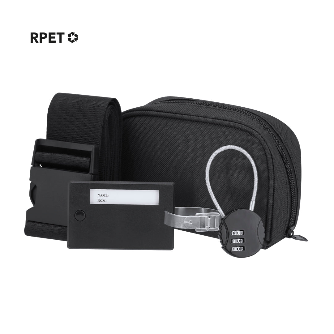 Set de viaje ecológico de RPET con accesorios de seguridad, regalo promocional sostenible