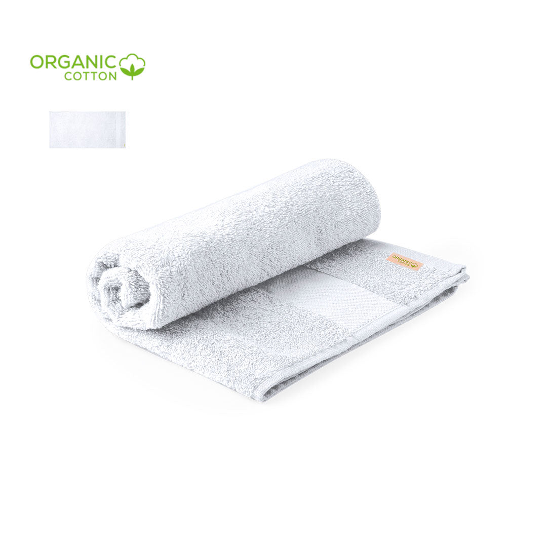 Toalla de algodón orgánico de 350 g/m² personalizable para merchandising sostenible