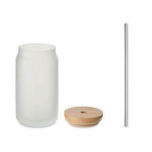 Vaso de vidrio personalizado con tapa de bambú y pajita: regalo