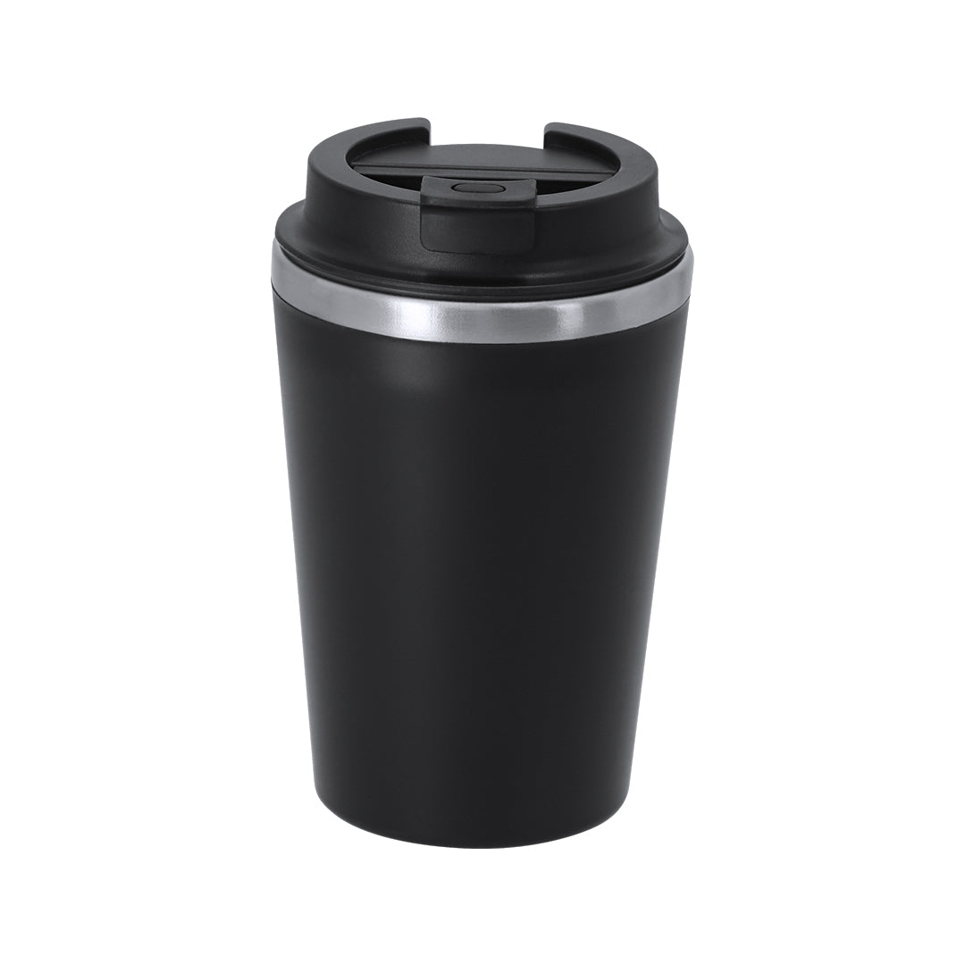Vaso térmico negro 350 ml personalizado con doble pared, merchandising ecológico corporativo