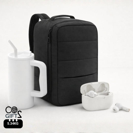 Pack de bienvenida sostenible premium para empleados con tecnología y productos de movilidad