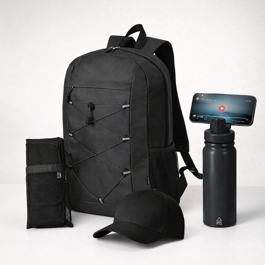 Pack de bienvenida para nuevos socios de gimnasio con accesorios sostenibles para entrenamiento e hidratación