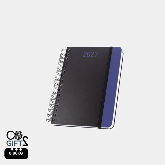 Agenda Brecht 2027 con plan diario para merchandising ecológico corporativo