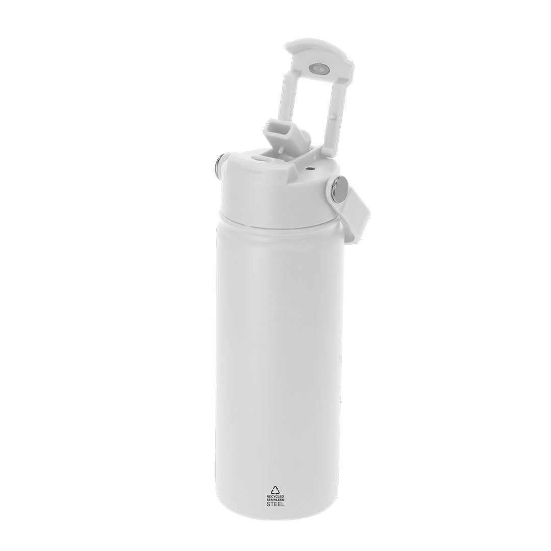 Bidón Alister blanco de acero reciclado para regalos corporativos