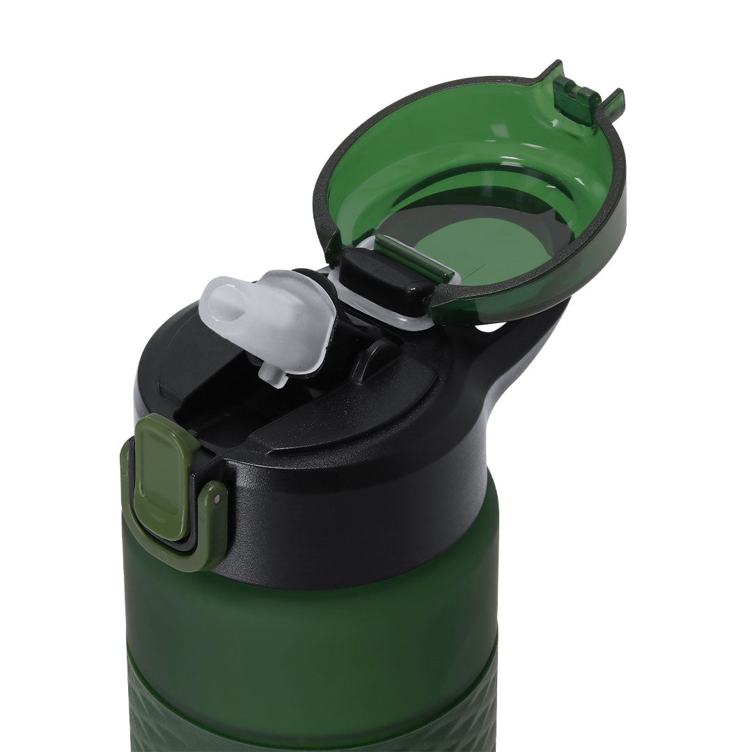 Detalle del sistema push con pajita en bidón promocional reciclado