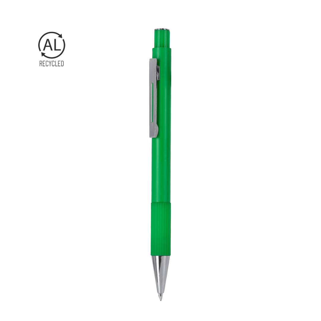 Regalo promocional sostenible con bolígrafo de aluminio reciclado y tinta azul