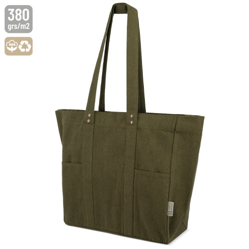 Bolsa sostenible con dos bolsillos delanteros y asas largas reforzadas
