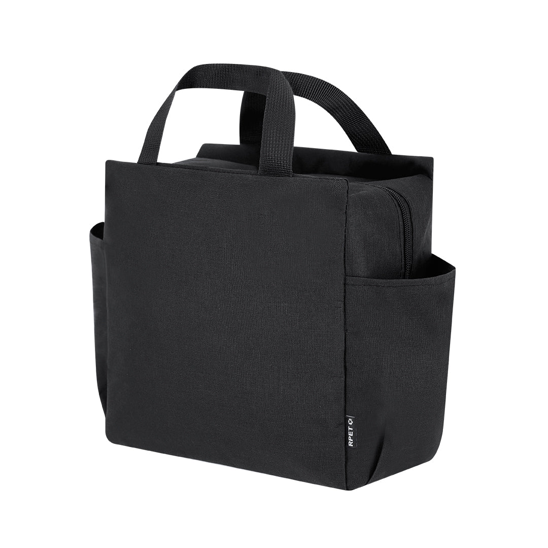 Bolsa nevera promocional color negro personalizada con logo de empresa