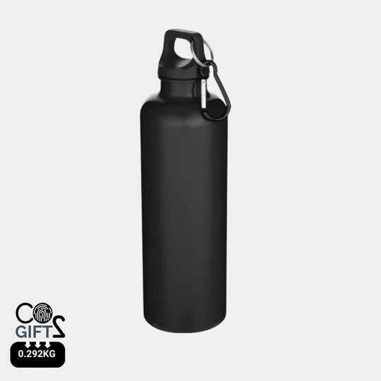 Botella de PET reciclado certificada RCS 750 ml con mosquetón metálico para eventos y oficina bajo impacto CO2