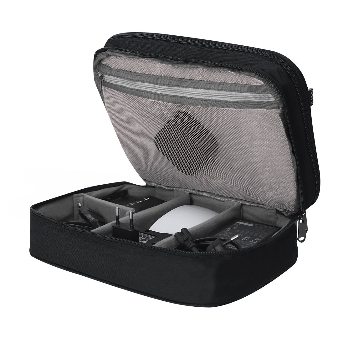 Regalo promocional sostenible con organizador de RPET y asa de transporte