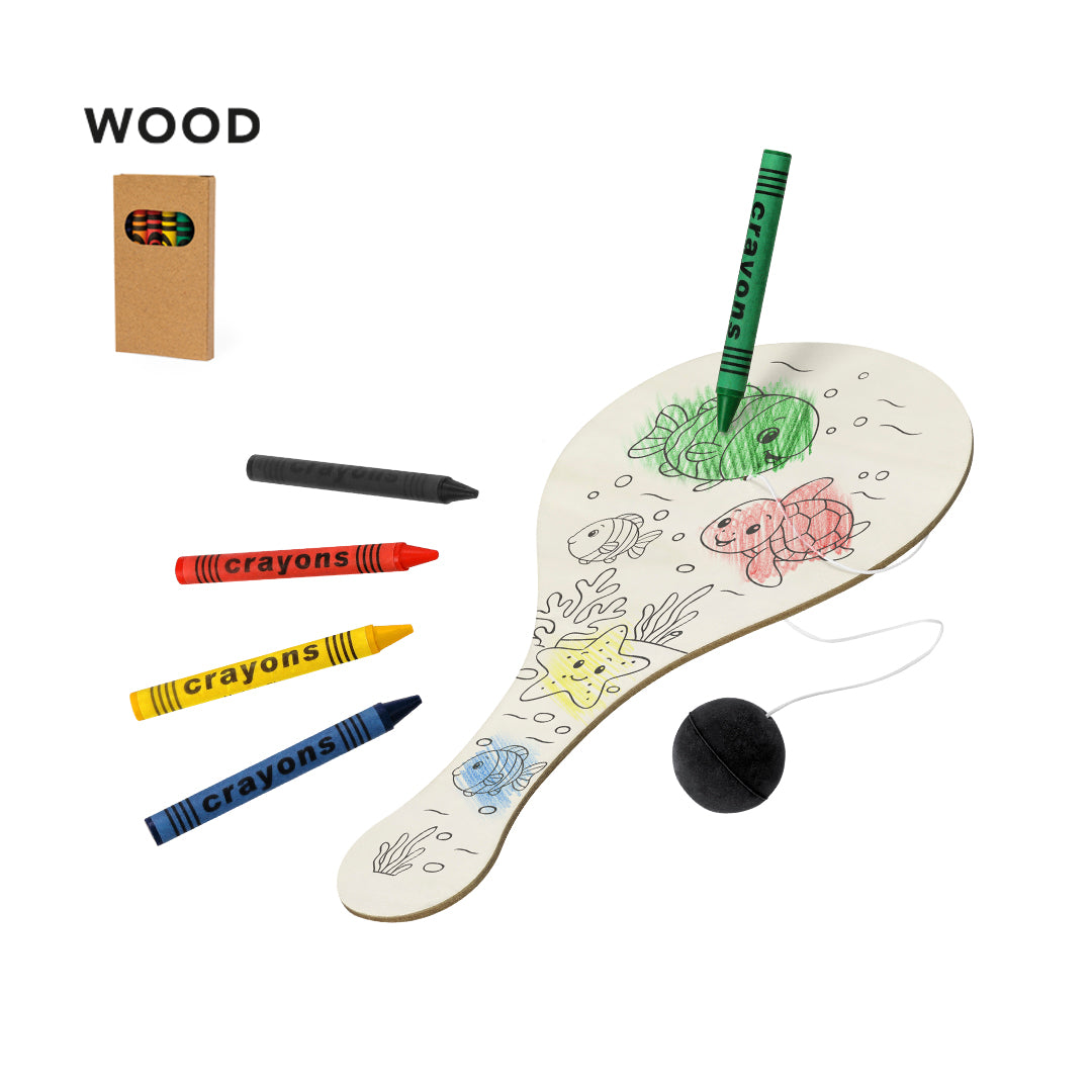 Set creativo infantil de madera con raqueta y pelota, regalo promocional ecológico