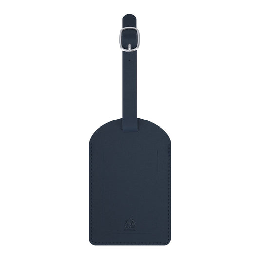 Identificador de maletas fabricado en PU reciclado color marino accesorio de viaje sostenible para merchandising corporativo