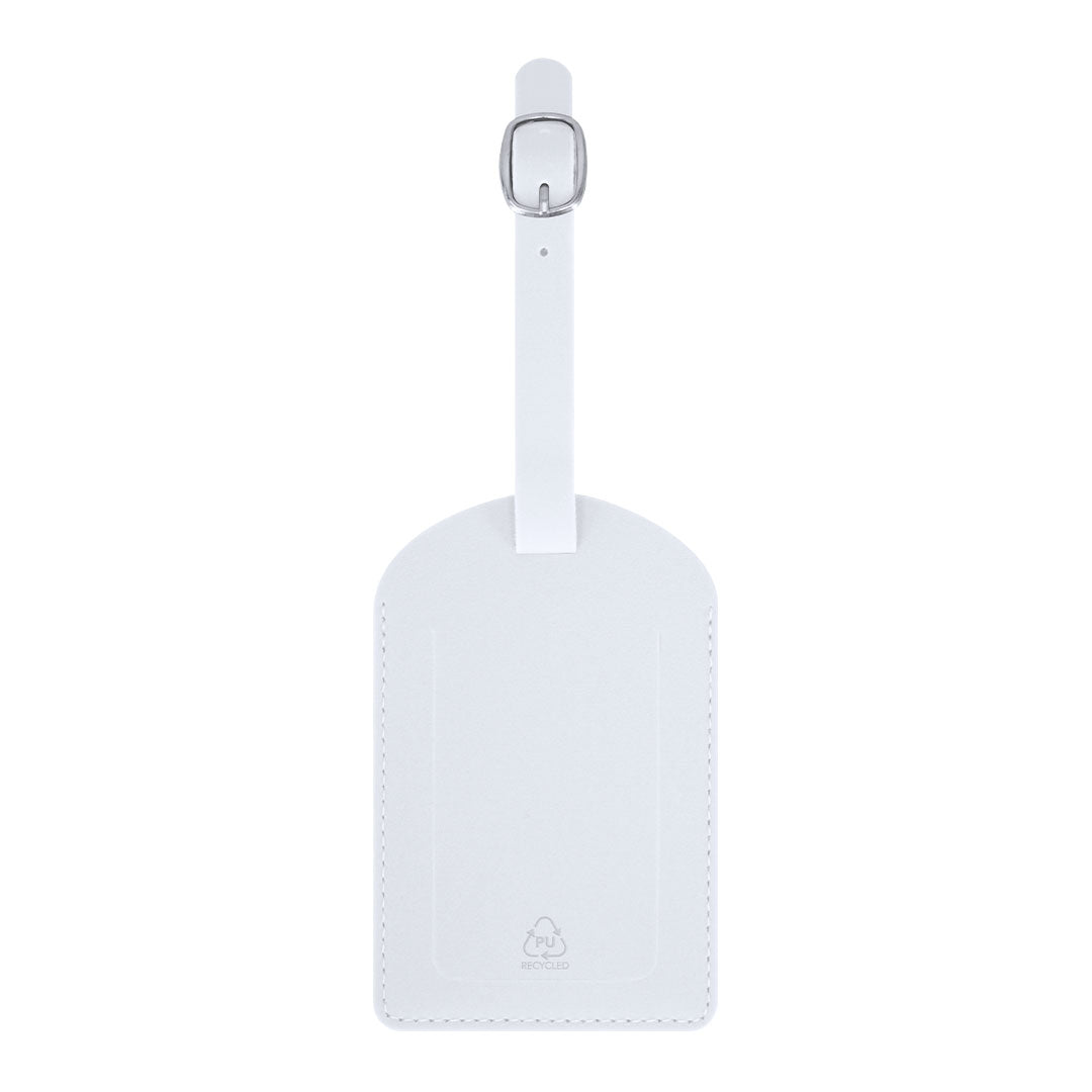 Identificador de maletas fabricado en PU reciclado color blanco  Mathiax accesorio de viaje sostenible para merchandising corporativo