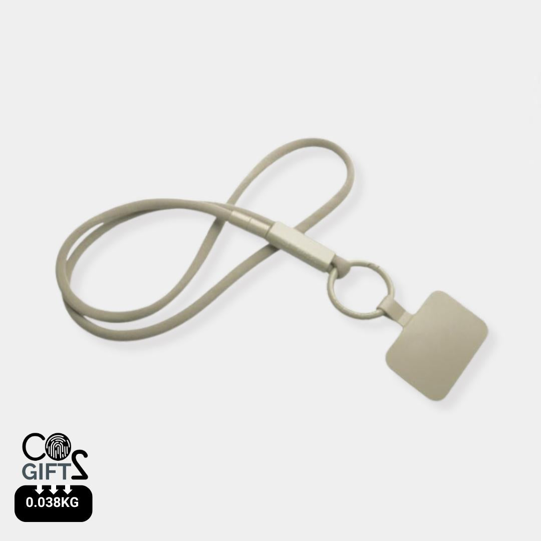 Lanyard marron reciclado soporte telefono acreditaciones profesionales fabricacion europea Portugal ESG