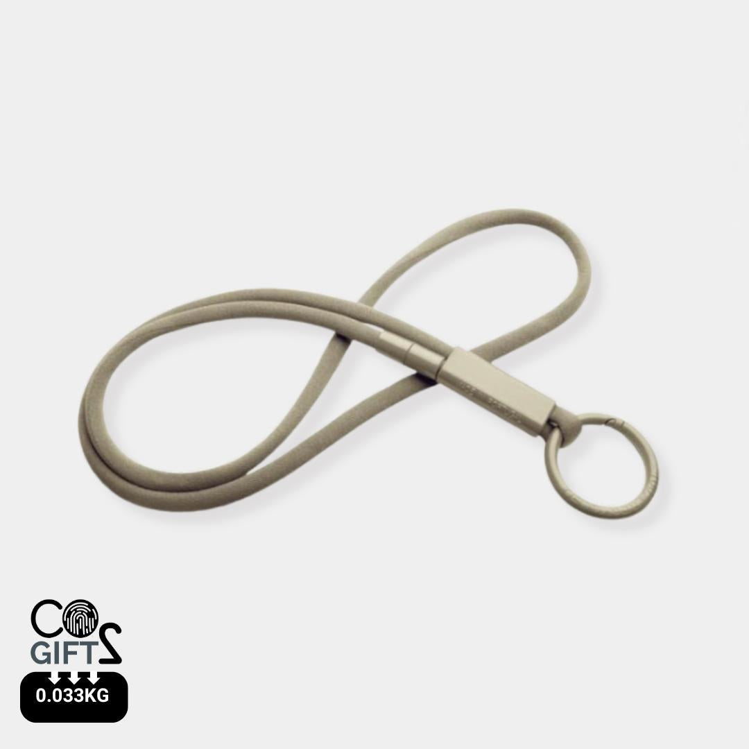 Lanyard marrón reciclado Portugal merchandising sostenible bajo carbono CO2e