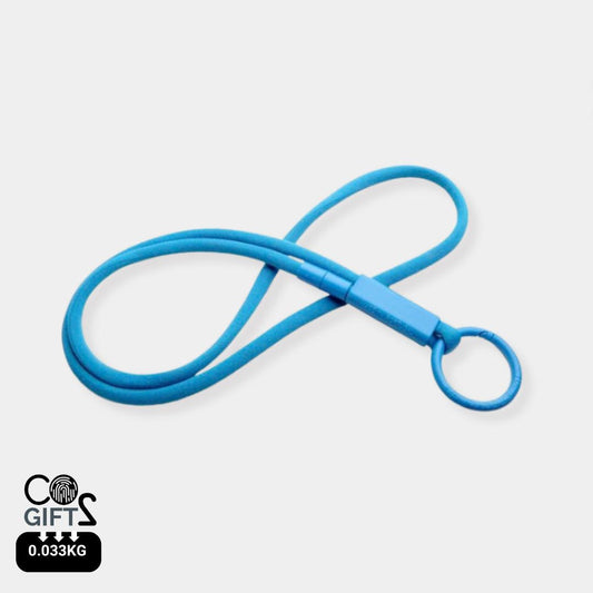 Lanyard celeste reciclado made in Portugal merchandising sostenible congresos empresas