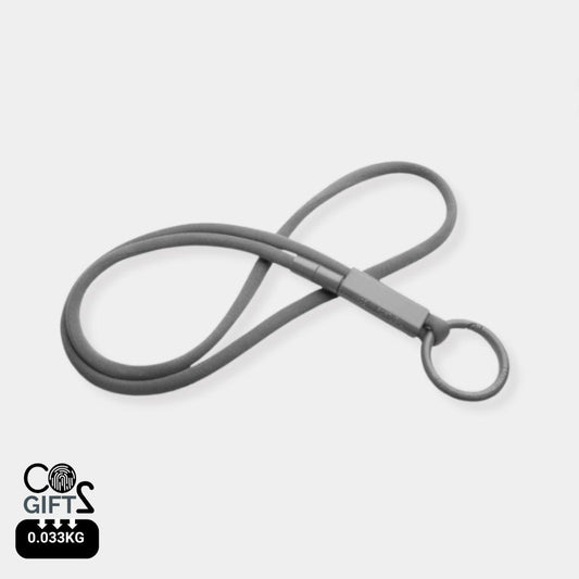 Lanyard gris reciclado Portugal huella carbono medida acreditaciones corporativas ESG