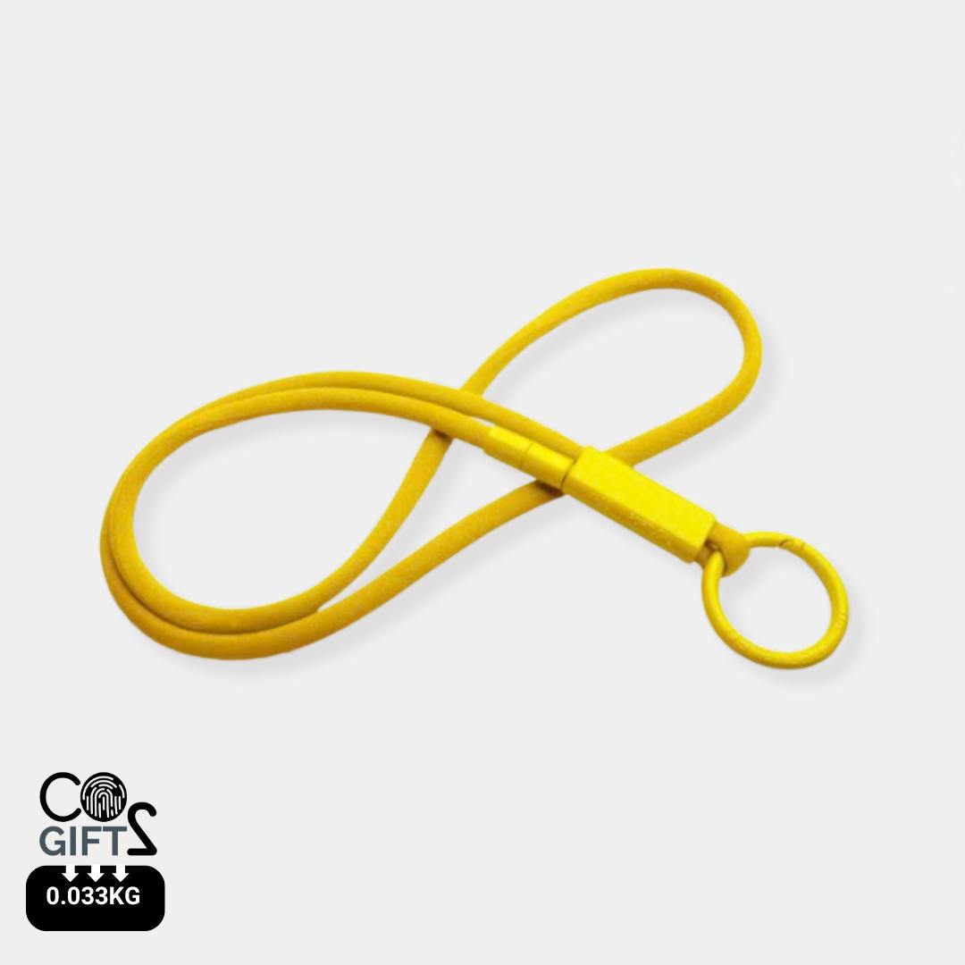 Lanyard naranja sol reciclado Portugal huella carbono baja acreditaciones eventos sostenibles