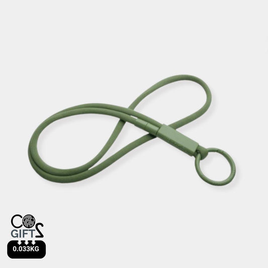 Lanyard verde claro reciclado huella carbono 0,033 kg CO2e merchandising responsable