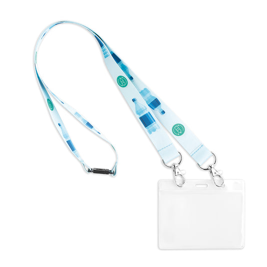Lanyard de poliéster reciclado con dos mosquetones metálicos