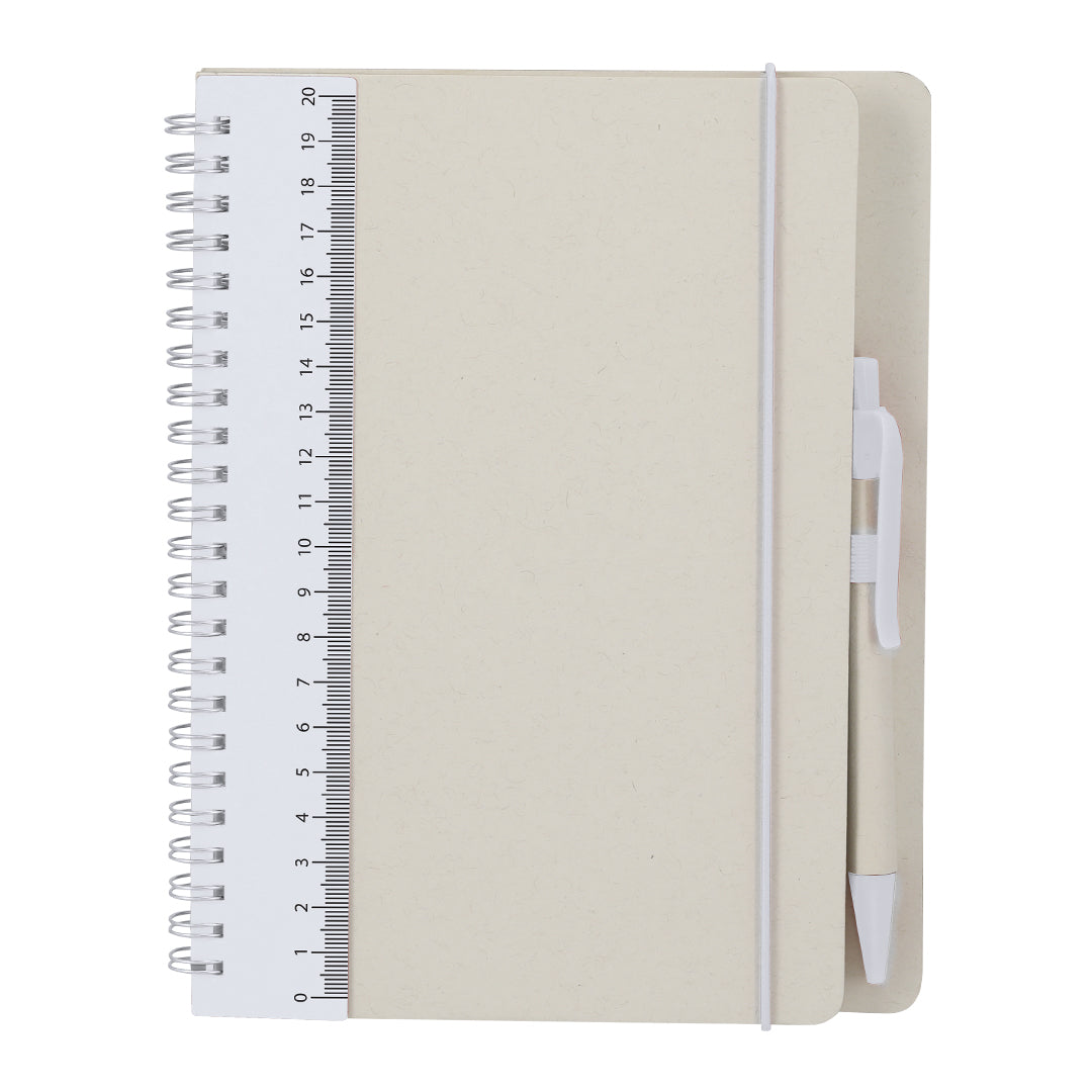 Regalo promocional sostenible con libreta rígida y hojas naturales a rayas