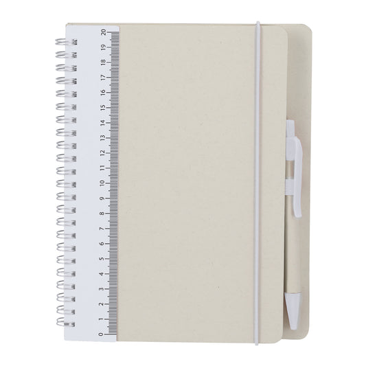 Regalo promocional sostenible con libreta rígida y hojas naturales a rayas