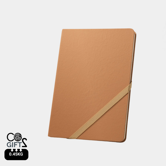 Libreta sostenible tamaño A5 con cierre elástico en diagonal y esquinas redondeadas