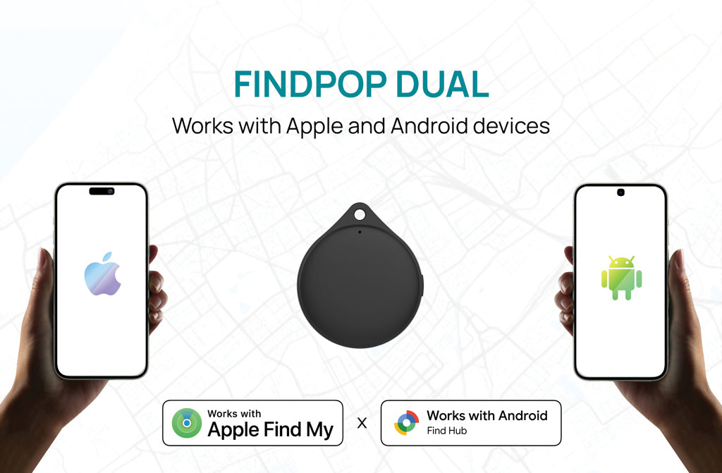 Localizador de objetos compatible con Apple Find My y Android Find Hub