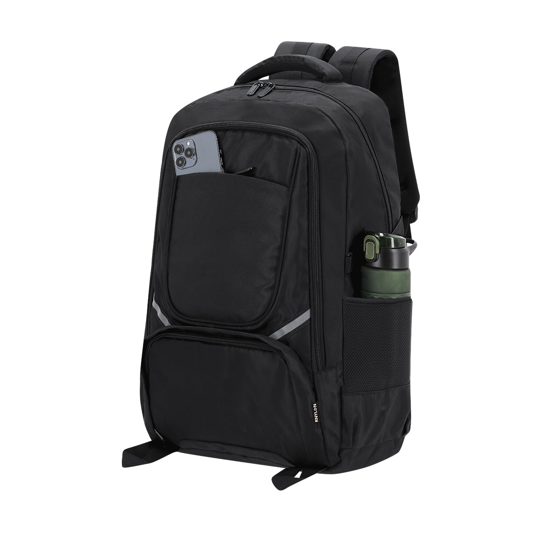 Regalo promocional sostenible con mochila de nylon reciclado y múltiples bolsillos