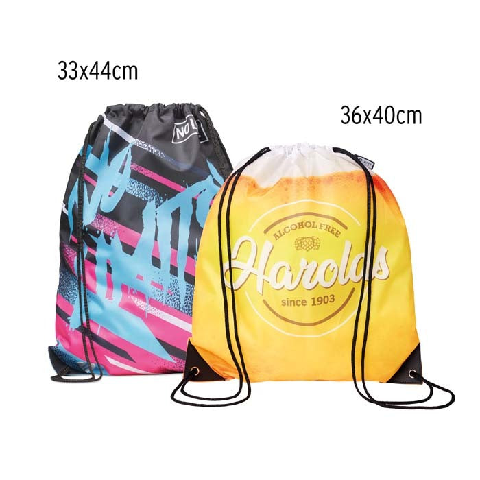 Mochila de cuerdas RPET personalizada a todo color para empresas