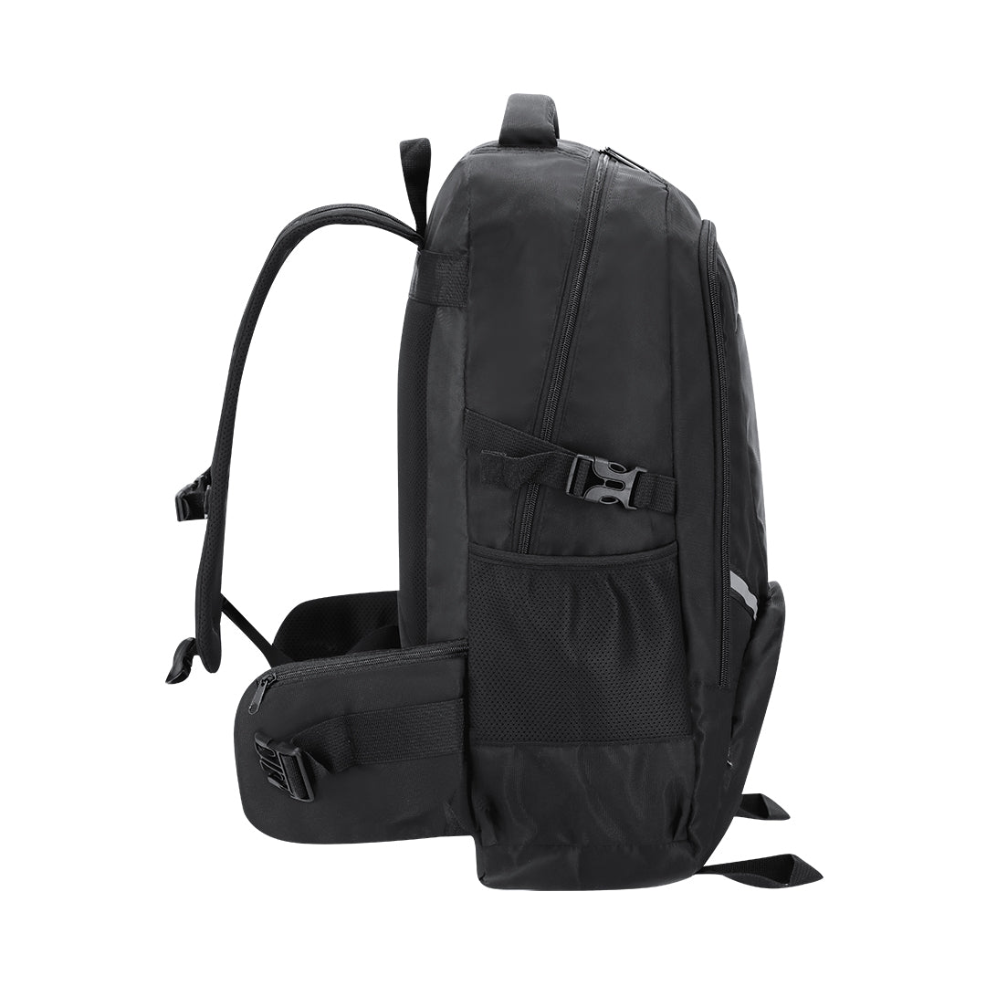 Mochila corporativa con cintas reflectantes, espalda acolchada y cierre en pecho