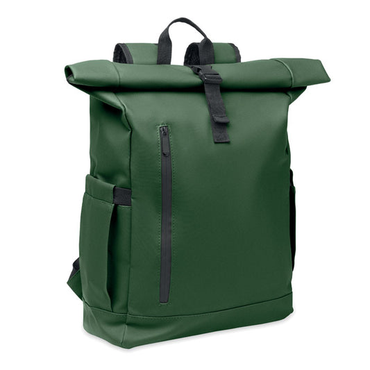 Producto promocional personalizado tipo mochila ecológica para eventos y welcome packs verde