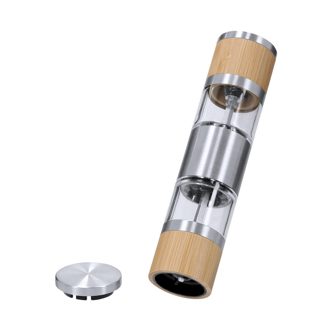 Molinillo manual de sal y pimienta personalizable con doble compartimento para cocina sostenible