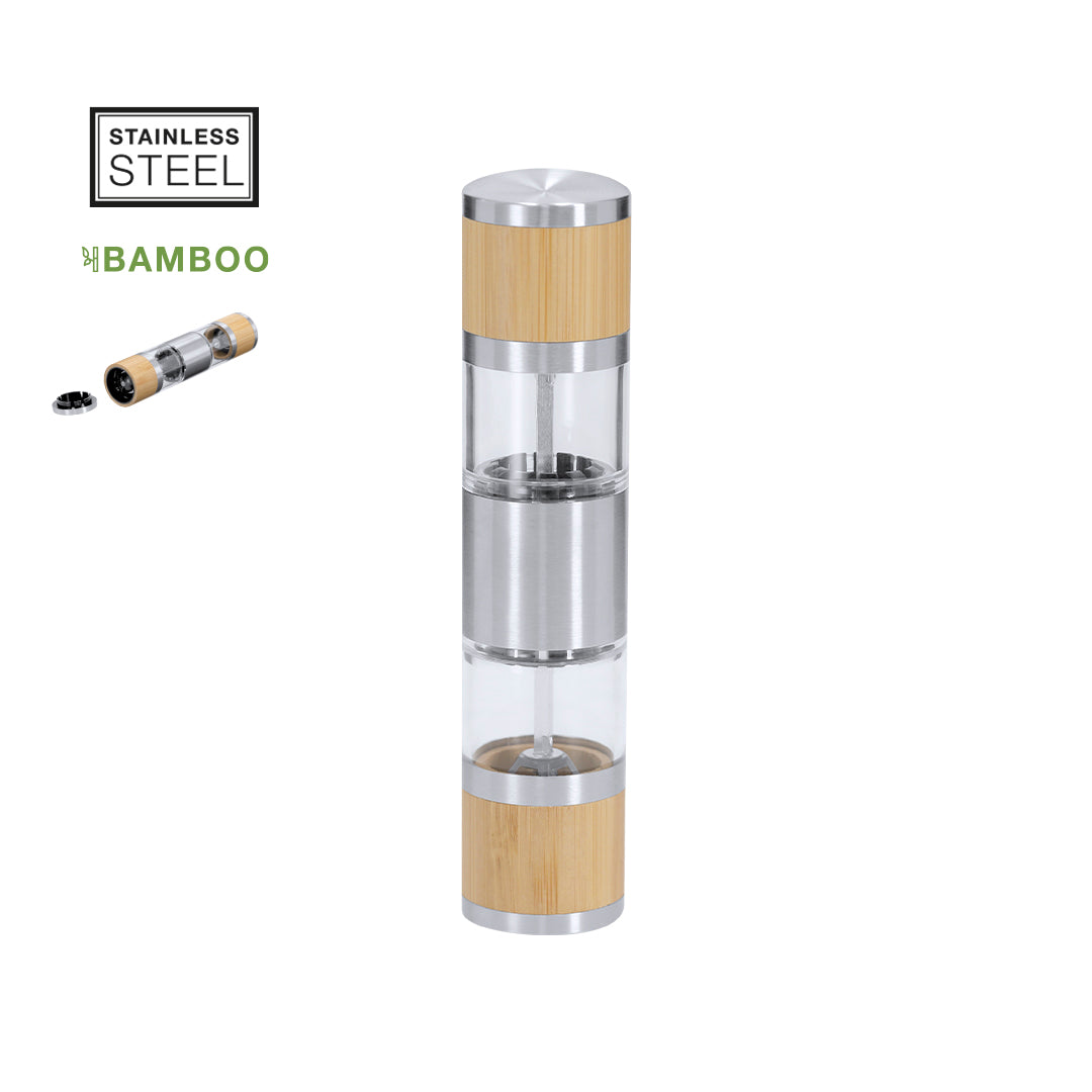 Molinillo de sal y pimienta fabricado en bambú y acero inoxidable Tiamat con molienda regulable regalo corporativo