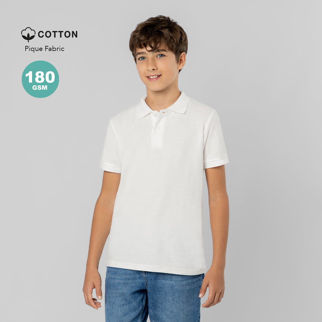 Polo infantil blanco Charles de algodón personalizado para empresas