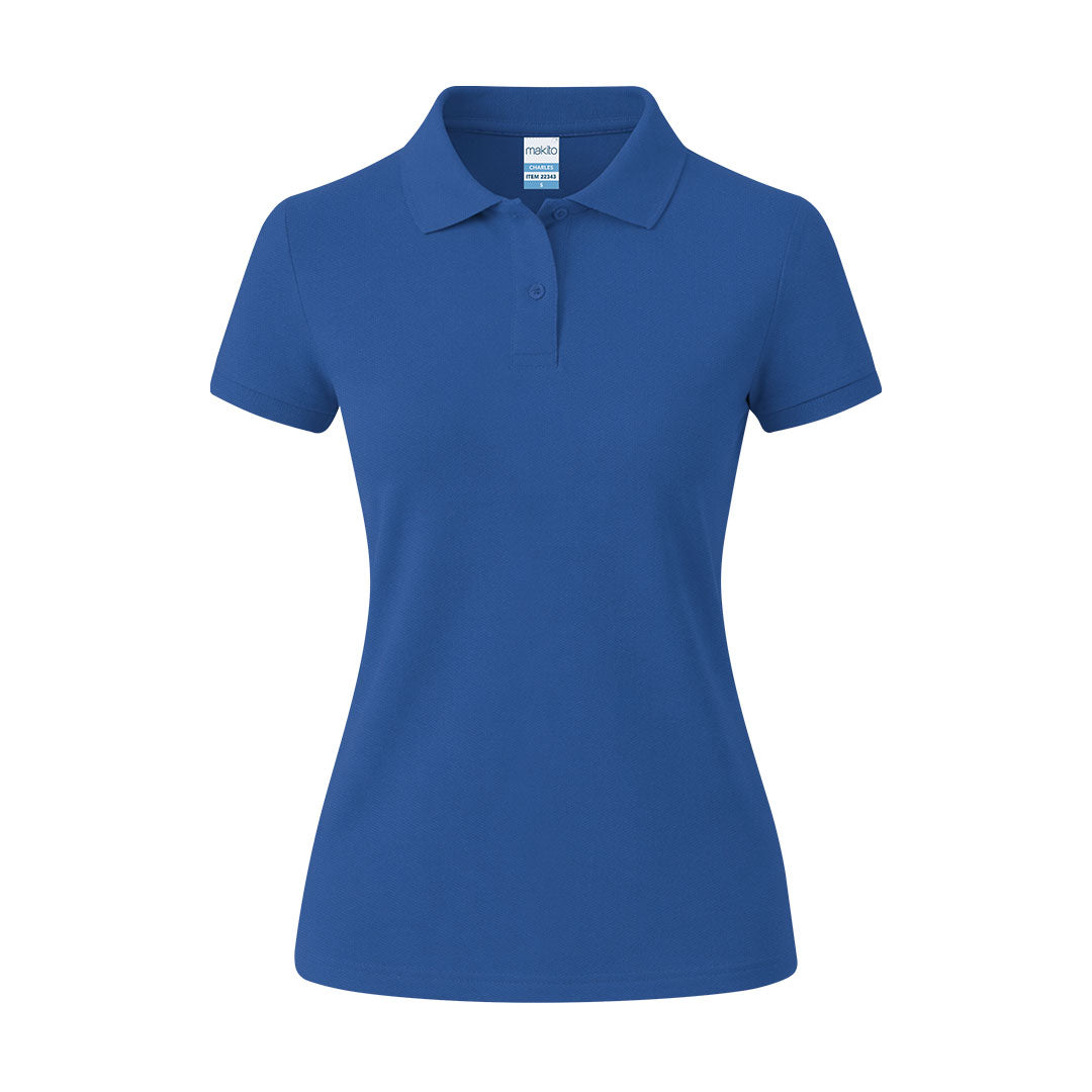 Polo mujer Charles azul de algodón piqué para uniformidad corporativa