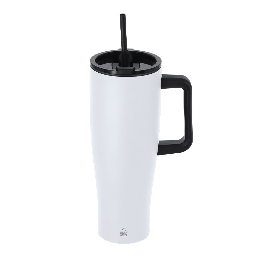 Regalo promocional sostenible con taza térmica de gran capacidad y pajita