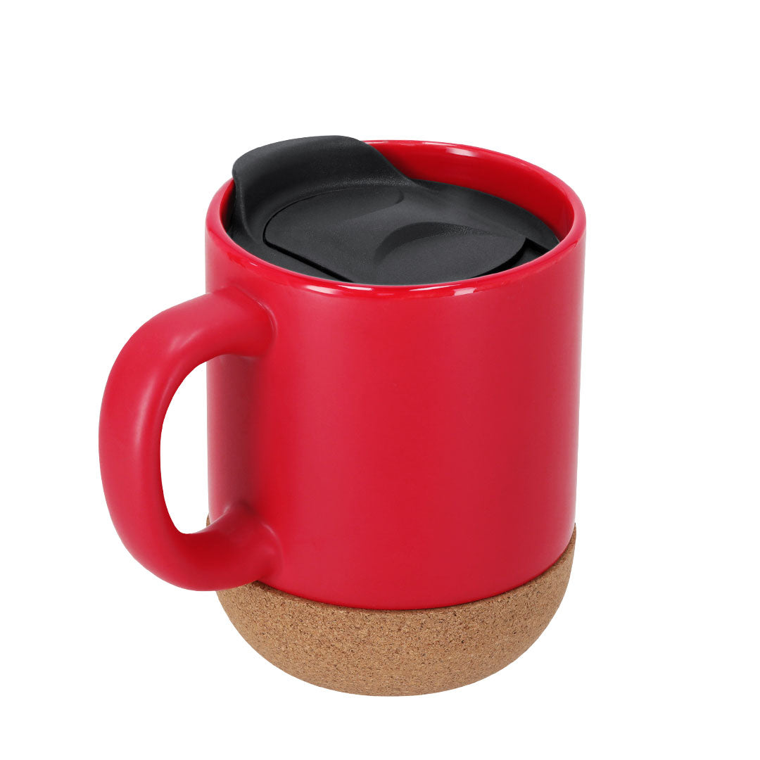 Regalo promocional sostenible con taza de cerámica y base de corcho