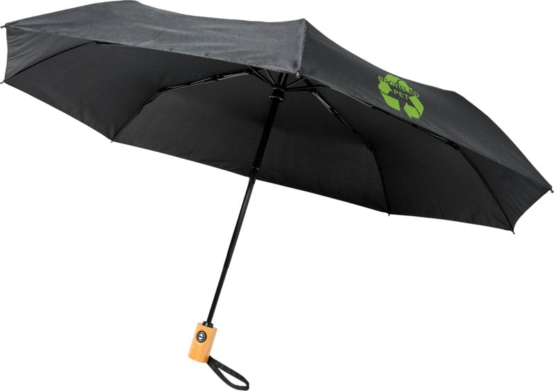 Paraguas Ecológico Plegable Automático de Material Reciclado Para Personalizar con Mango de Madera de 21,5