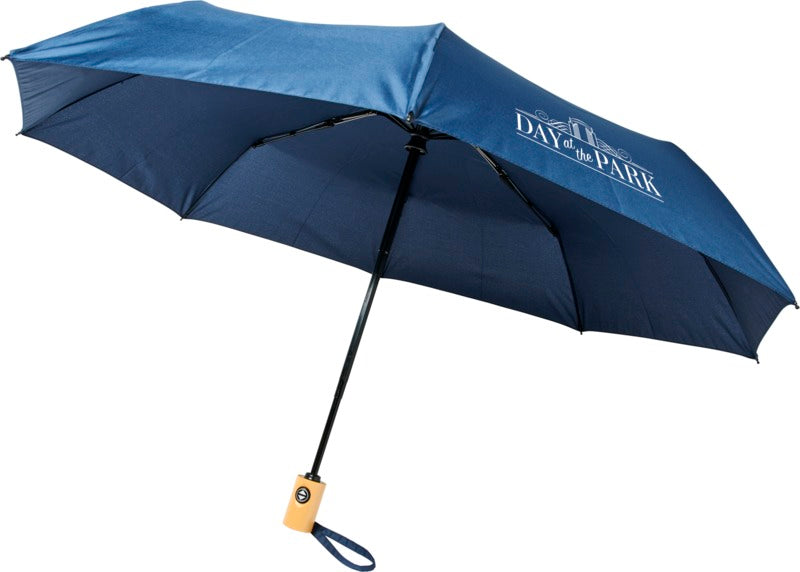 Automatic Folding Eco-Friendly Umbrella Made of Recycled Material to Personalize with 21.5" Wooden Handle “Bo”