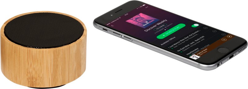 Altavoz Sostenible con Bluetooth® de Bambú para Personalizar con Radio FM y Entrada SD y USB con Manos Libres 