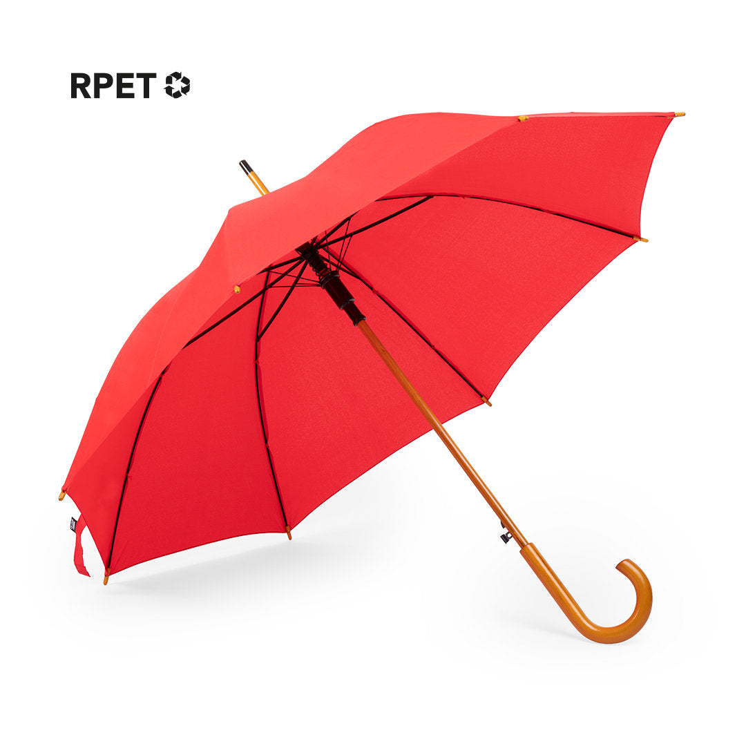 Paraguas Automático Ecológico de rPET Reciclado 190 T Especial Publicidad con Mango y Caña de Madera con Distintivo ECO Bonaf
