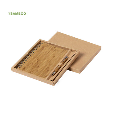Set de Libreta de Anillas con Tapas de Bambú para Personalizar y Bolígrafo Ecológico con Carga Jumbo Especial Regalo de Empresa Hecan