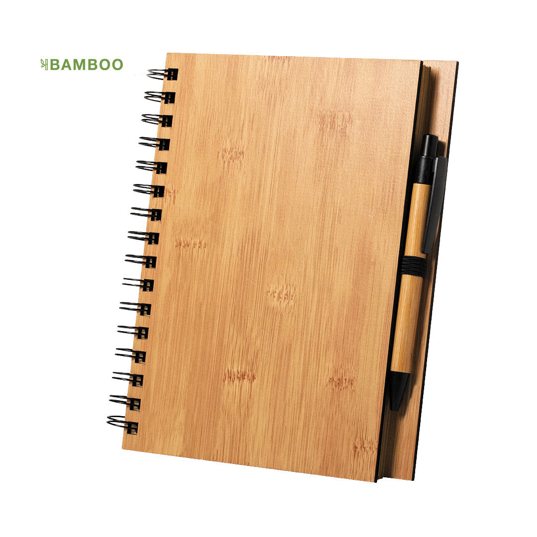 Libreta Ecológica de Anillas con Tapas de Bambú para Personalizar con Bolígrafo Tinta Negra Polnar A5